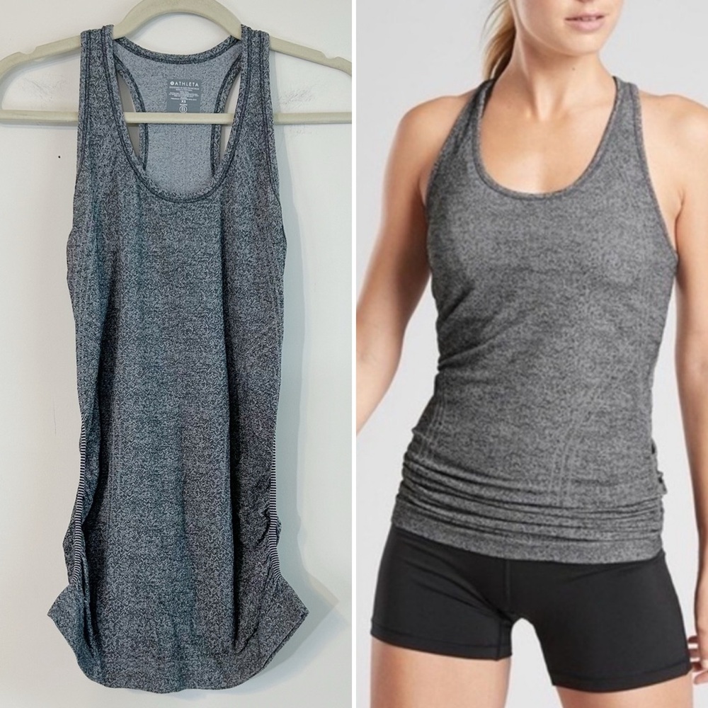 ATHLETA Speedlight Racerback Tank Heather Gray Size XS Ruched Stretch Quick Dry